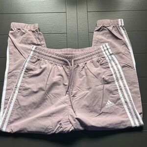 Adidas Women's Mauve Joggers with White Stripes